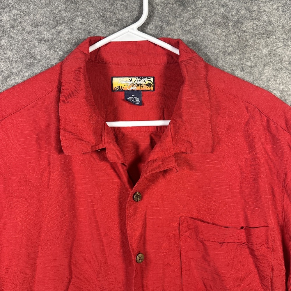 Havana Jack's Cafe Men Hawaiian Shirt Print 100% Silk Vacation Wear‎ Size L Red